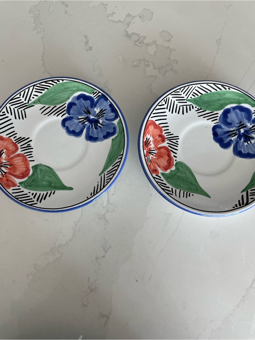 Pair of Hand-painted Italian Deruta Saucers-L’Antica Feruta Floral Espresso Plat
